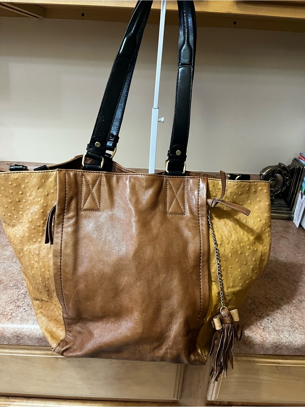 Nanette Lepore Brown Leather-Trim Shoulder Bag